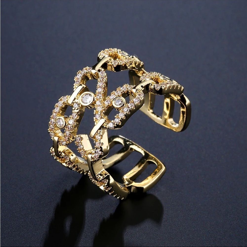 Silver Gold Diamond Cubic Zirconia Open Cut Design Rings New In G… - Picture 2 of 3
